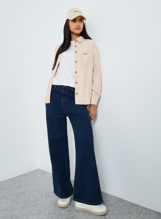 Styli Beige Oversized Shirt with Badge Detail - Image 2