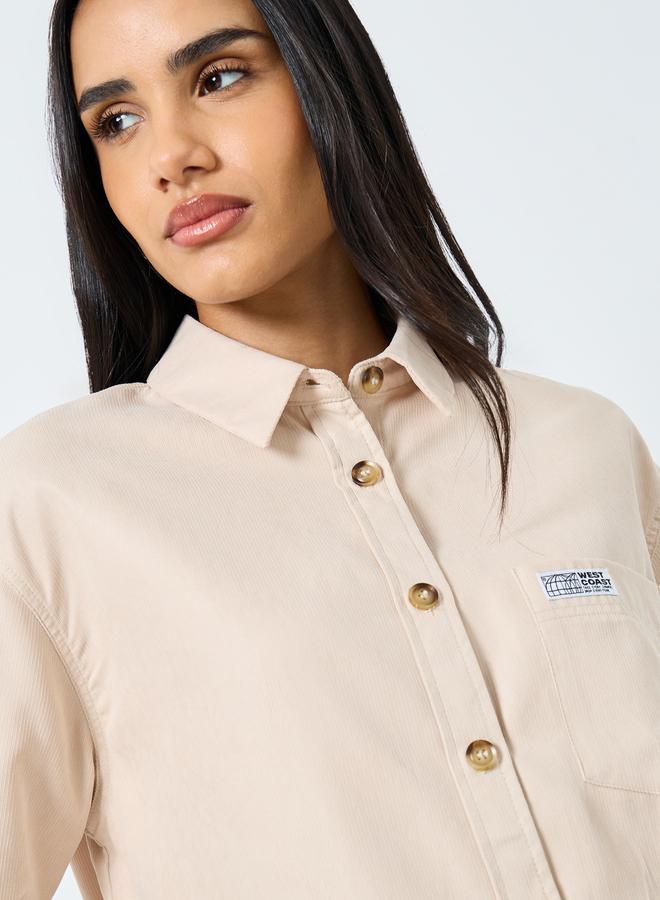 Styli Beige Oversized Shirt with Badge Detail - Image 4