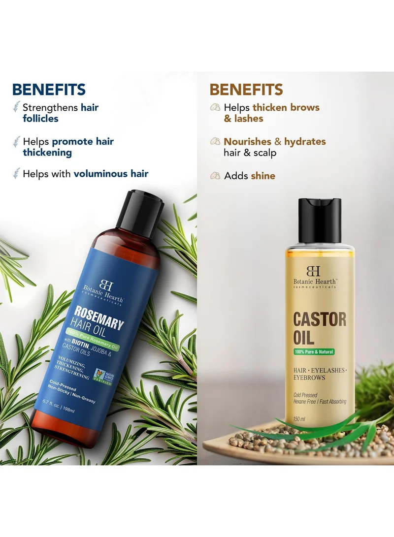Botanic Hearth Botanic Hearth Castor Hair Oil, 150 ml & Rosemary Hair Oil, 198 ml Combo Set – Nourishing Hair Treatment for Strengthening, Growth & Scalp Care – 100% Pure & Natural Oils