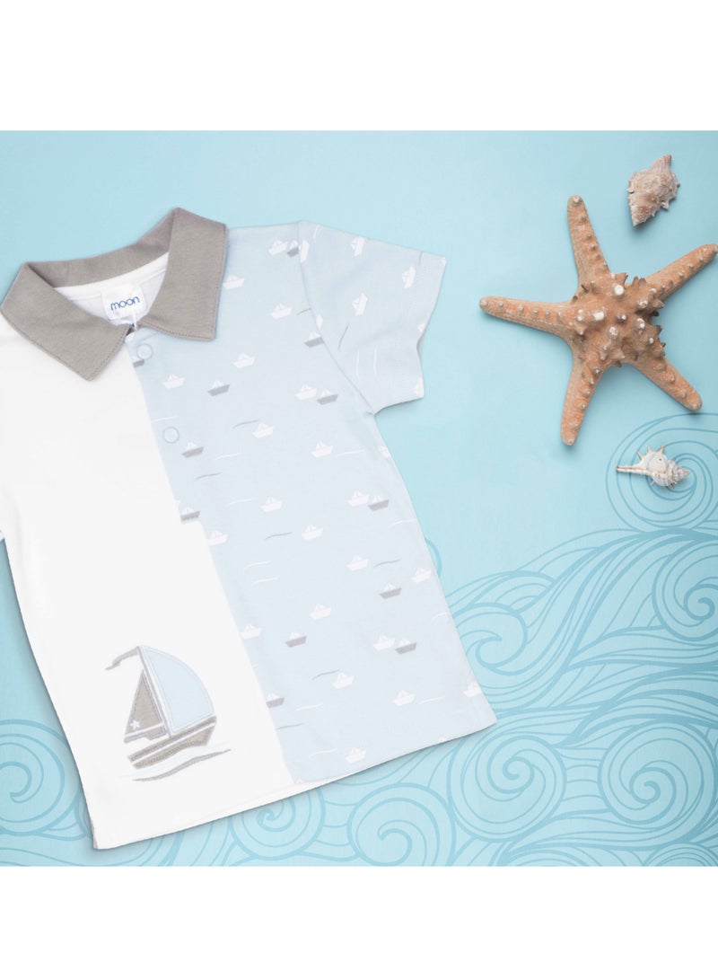 MOON 100% Cotton Polo T-Shirt and Long Pant 18-24M Teal - Little Boat - Image 5