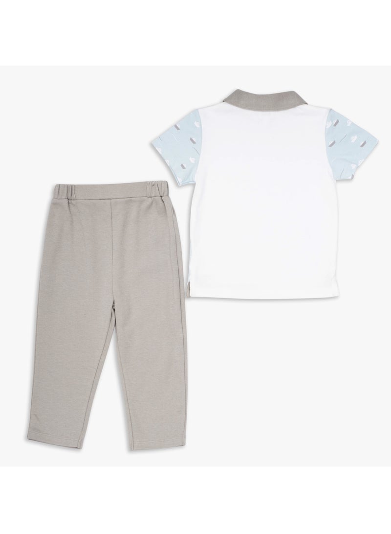 MOON 100% Cotton Polo T-Shirt and Long Pant 18-24M Teal - Little Boat - Image 2
