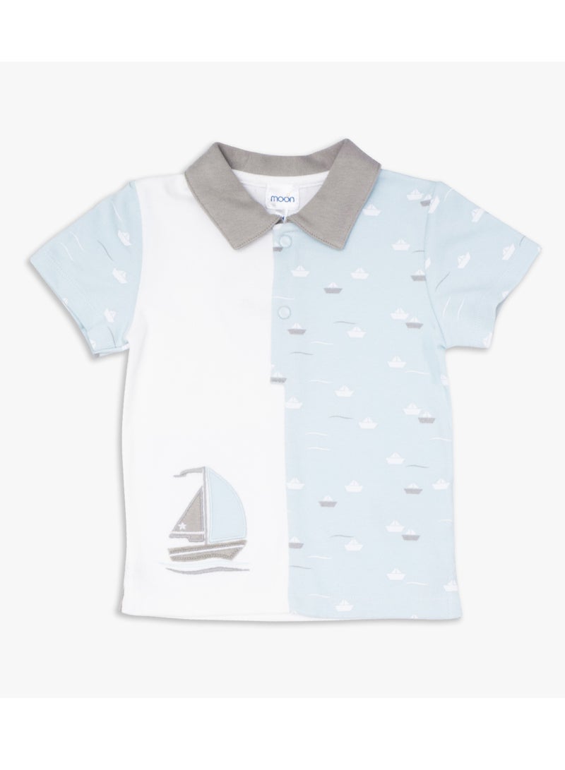 MOON 100% Cotton Polo T-Shirt and Long Pant 18-24M Teal - Little Boat - Image 3