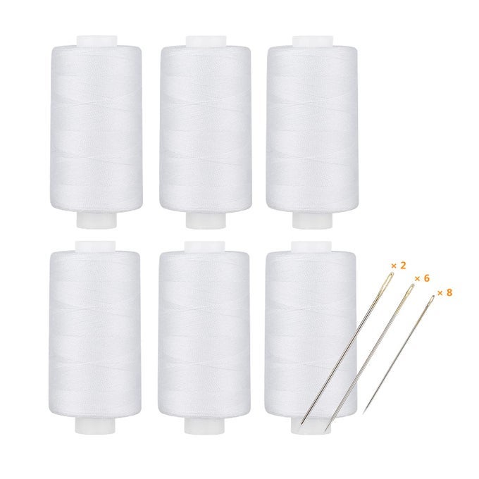 ALL PURPOSE THREAD POLYESTER WHITE 6 BOBBINS 400 YARDS EACH WITH 16 NEEDLES FOR HAND SEWING AND THREAD FOR QUILTING PIECING SEWING MACHINES