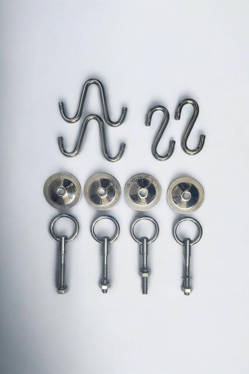 Proniks Heavy Duty Stainless Steel W-Hooks and S-Hooks and Rings Set, Bottom Kada Hardware Kit with Mounting Plates, Silver - Image 1