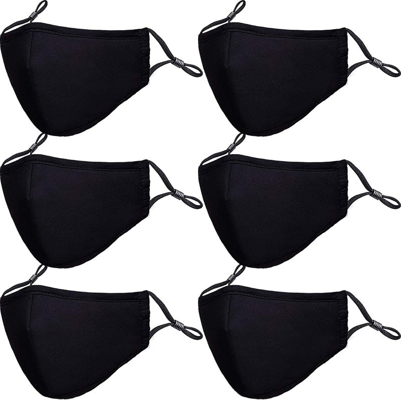 PAGE ONE Reusable Cloth Face Masks Washable Adjustable Breathable Cotton Face Mask for Women Men/6PC (black) - Image 1