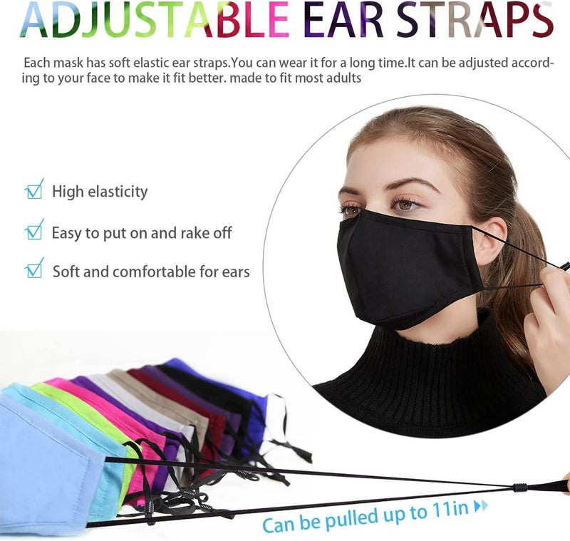 PAGE ONE Reusable Cloth Face Masks Washable Adjustable Breathable Cotton Face Mask for Women Men/6PC (black) - Image 5