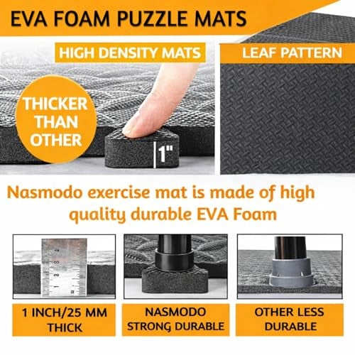 Nasmodo Gym Floor mat Rubber for Heavy Workout Puzzle Floor mats for Home Exercise, Gym Equipment mat Interlocking Eva Foam Flooring Rubber Tiles Yoga, Kid Gym Mats for Floor 25mm (Black& Grey, 12Pcs) - Image 2