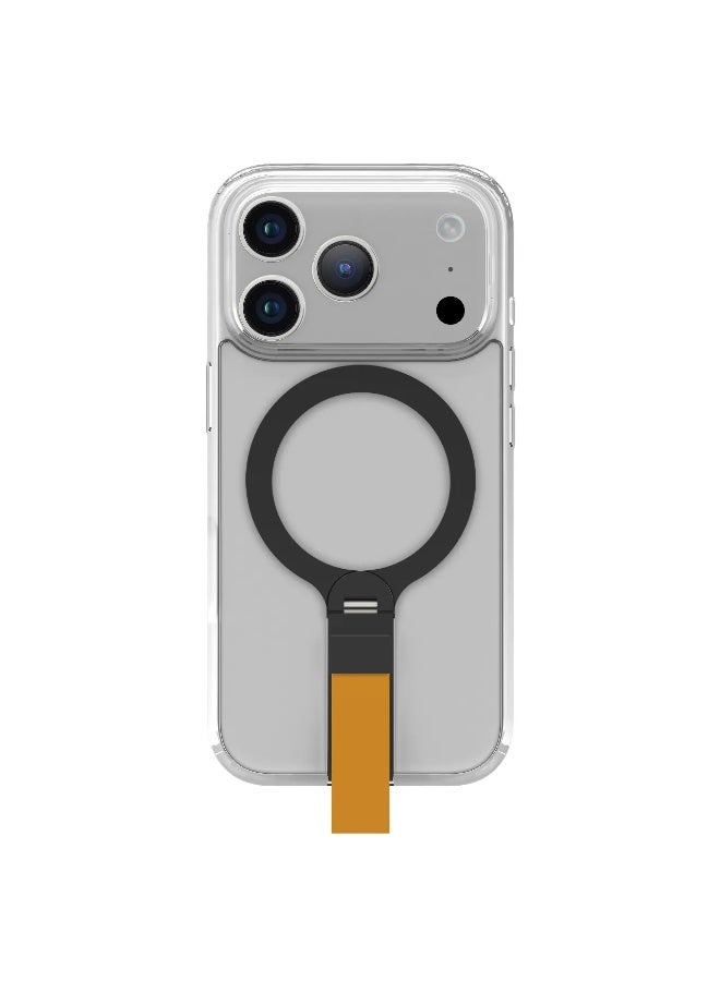 ليفيلو جراب Spira Grip لهاتف iPhone 17 Pro Max / إطار شفاف مضاد للخدش / حامل معدني دوار 360 درجة / مصد مقاوم للصدمات / متوافق مع MagSafe / حامل مدمج / مغناطيس قوي - برتقالي شروق الشمس - Image 1