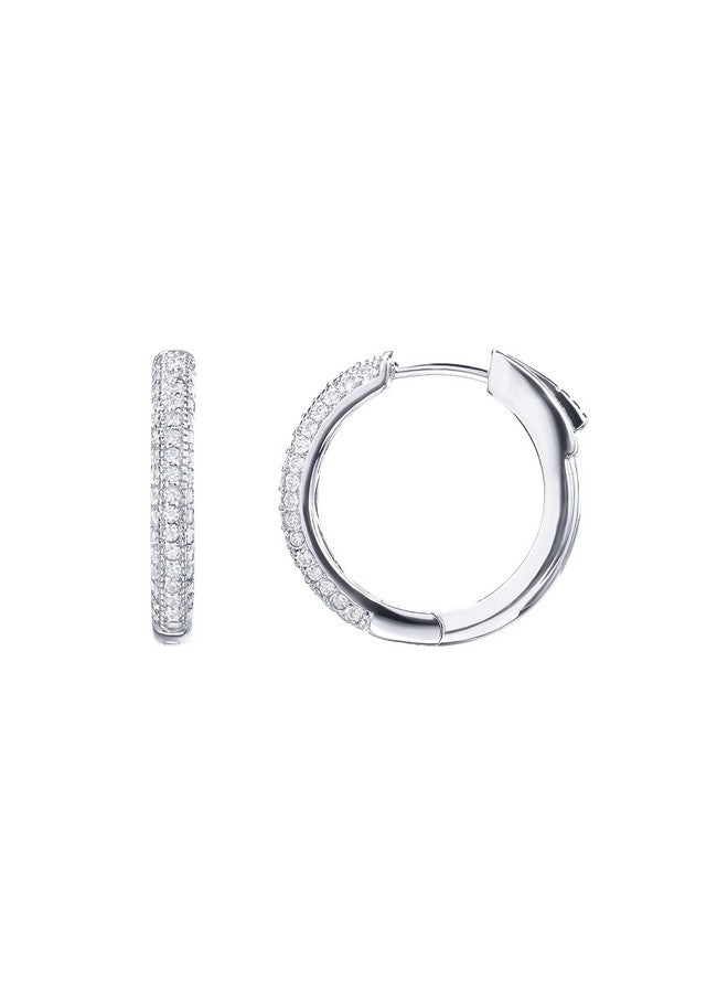PAVOI PAVOI 14K Gold Plated 925 Sterling Silver Cubic Zirconia Hoop Earrings | 20 Millimiters White Gold Hoops Earring  - Image 1