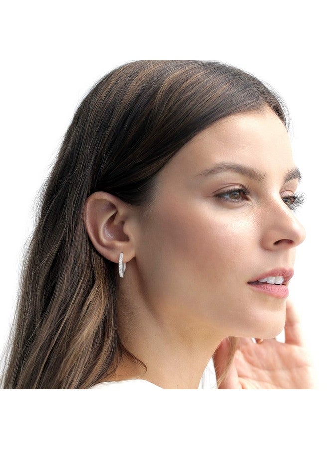 PAVOI PAVOI 14K Gold Plated 925 Sterling Silver Cubic Zirconia Hoop Earrings | 20 Millimiters White Gold Hoops Earring  - Image 4