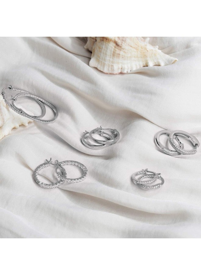 PAVOI PAVOI 14K Gold Plated 925 Sterling Silver Cubic Zirconia Hoop Earrings | 20 Millimiters White Gold Hoops Earring  - Image 3