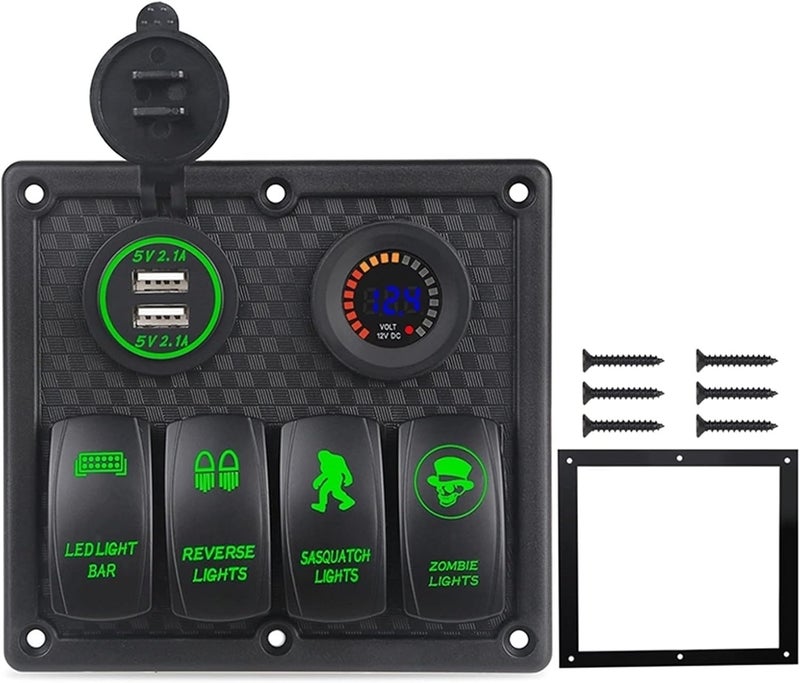 Wivplex 4 Gang Marine Switch Panel with USB Charger - Image 1