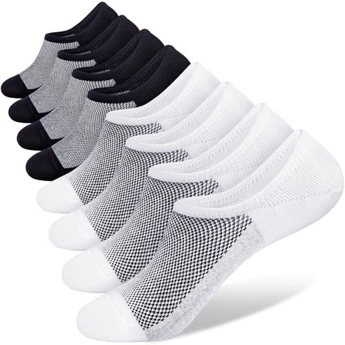 SIXDAYSOX No Show Socks for Men 8 pack Cotton Thin Low Cut Non Slip for Loafer Flats Sneakers (Shoe Size: 12-15, 8 Pairs - Black+White) - Image 1