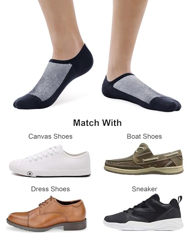 SIXDAYSOX No Show Socks for Men 8 pack Cotton Thin Low Cut Non Slip for Loafer Flats Sneakers (Shoe Size: 12-15, 8 Pairs - Black+White) - Image 4