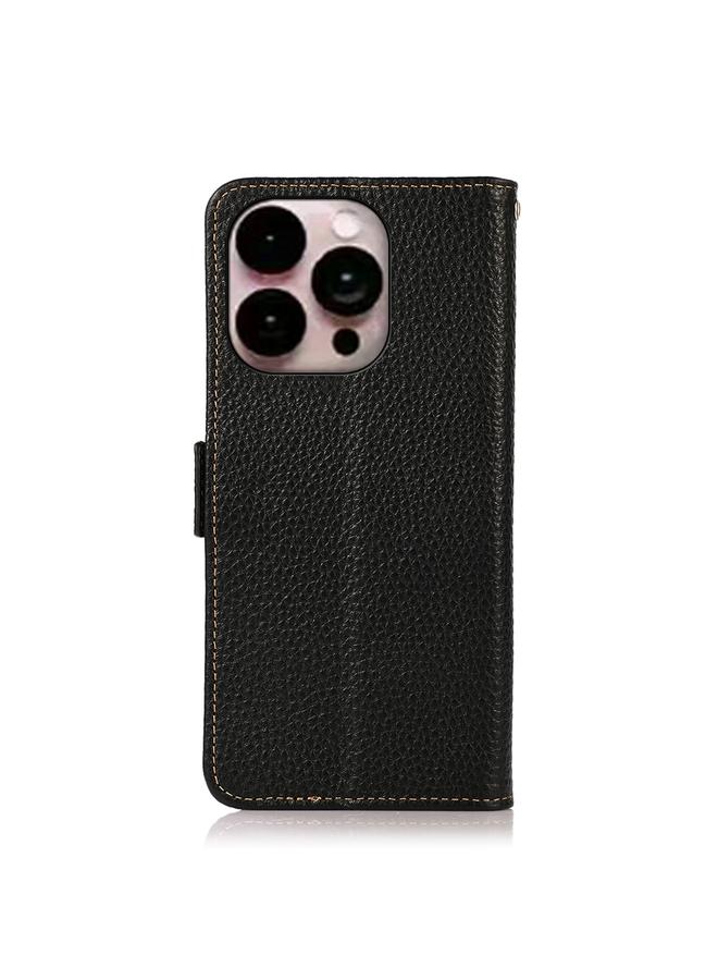 S-TOP Case For iPhone 16 Pro Max KHAZNEH Side-Magnetic Litchi Genuine Leather RFID Case - Image 3
