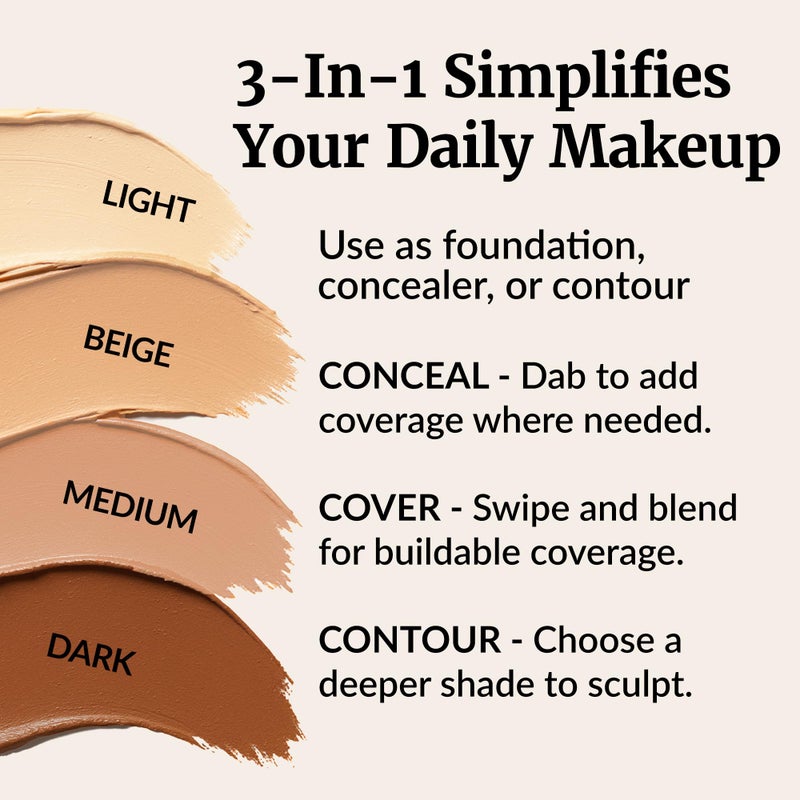 Vibriance Complexion Sticks - Foundation for Mature Skin - Sheer, Buildable Coverage Face Makeup Foundation for Older Women - 3-in-1 Base, Contour, Concealer - Beige - Image 3