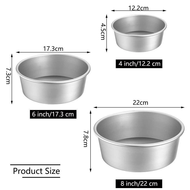 Lawei Round Cake Pan Set - 4" 6" 8" Aluminium Cake Pans with Removable Base Round Cake Baking Pans for Wedding Birthday Party - Image 2