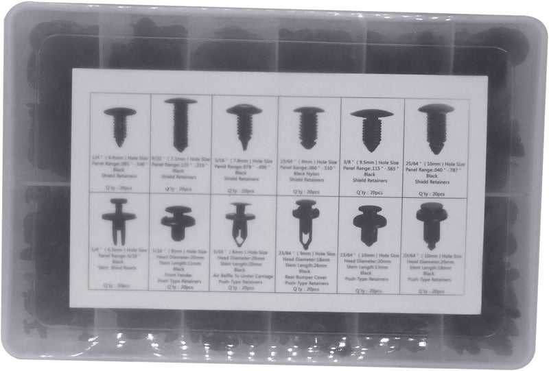 Lantee 240 Pcs Black Nylon Push Type Retainer Clips Assortment Kit - Image 5