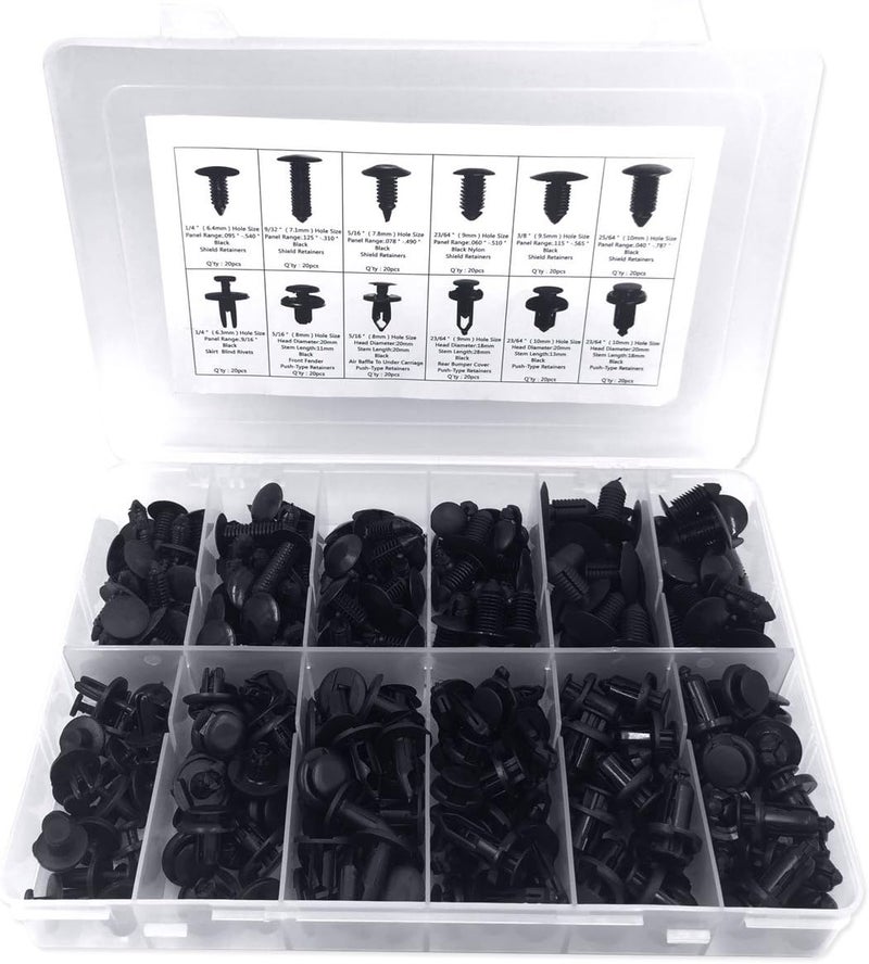 Lantee 240 Pcs Black Nylon Push Type Retainer Clips Assortment Kit - Image 1