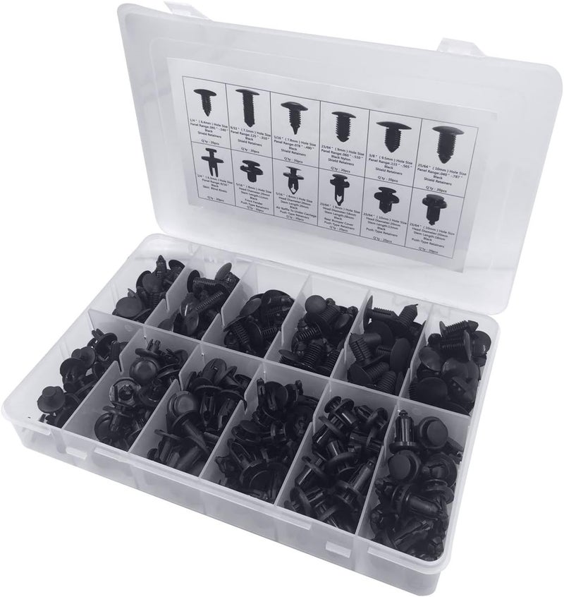 Lantee 240 Pcs Black Nylon Push Type Retainer Clips Assortment Kit - Image 2