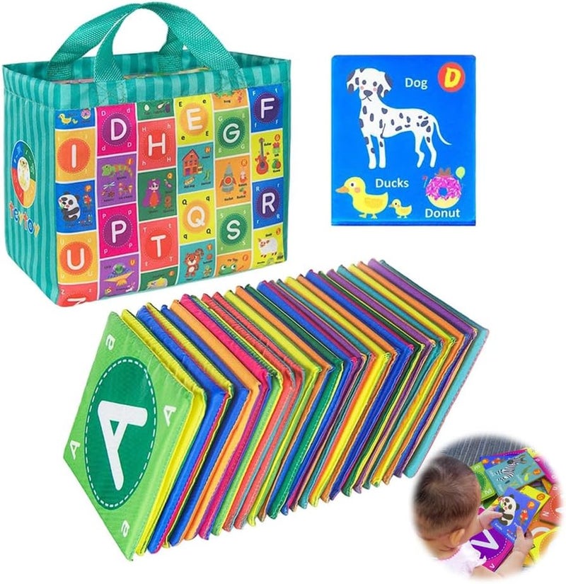 بطاقات فلاش الأبجدية الناعمة، لعبة قماش تعليمية للأبجدية، 26 حرف الأبجدية ولعب توعية للنباتات والحيوانات للأطفال - Image 1