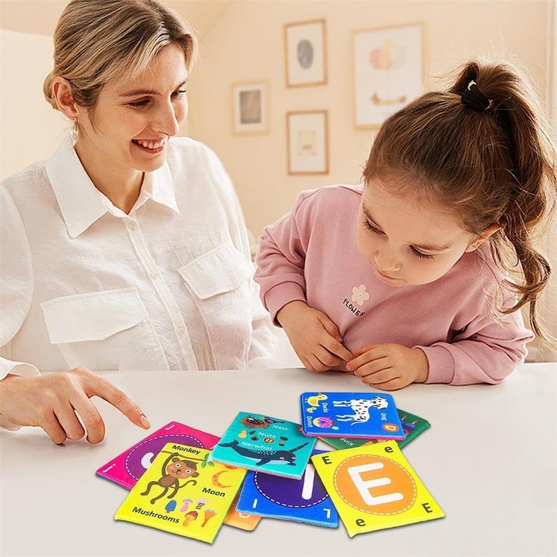 بطاقات فلاش الأبجدية الناعمة، لعبة قماش تعليمية للأبجدية، 26 حرف الأبجدية ولعب توعية للنباتات والحيوانات للأطفال - Image 4