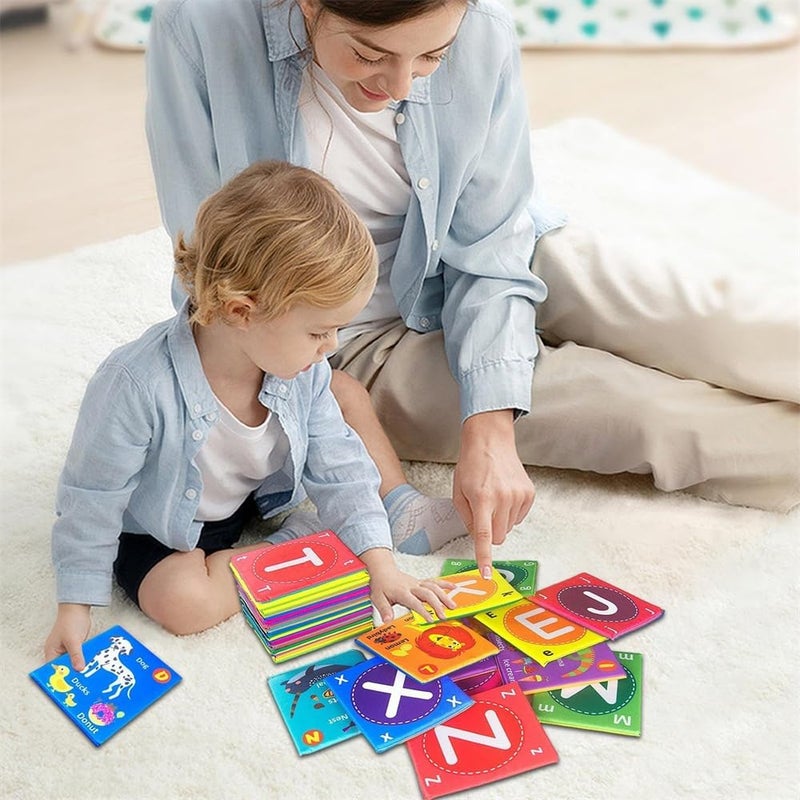 بطاقات فلاش الأبجدية الناعمة، لعبة قماش تعليمية للأبجدية، 26 حرف الأبجدية ولعب توعية للنباتات والحيوانات للأطفال - Image 2
