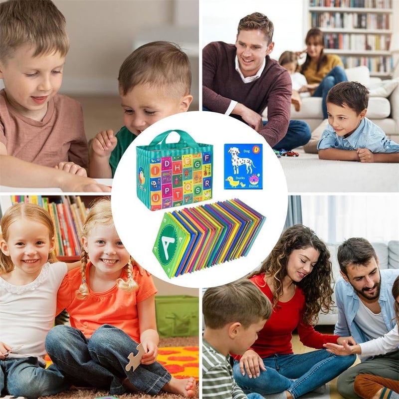 بطاقات فلاش الأبجدية الناعمة، لعبة قماش تعليمية للأبجدية، 26 حرف الأبجدية ولعب توعية للنباتات والحيوانات للأطفال - Image 3