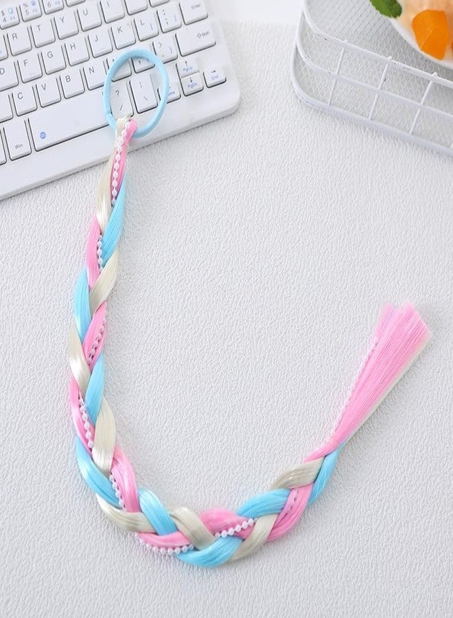GLIMM Kids Hair Accessories for Girls Rainbow Braids Extensions Color Twist Braids Hair Extensions with Rubber Bands Synthetic Braiding Ponytail for Crazy Hair Day Accessories - 3 pc, Multi. - Image 3
