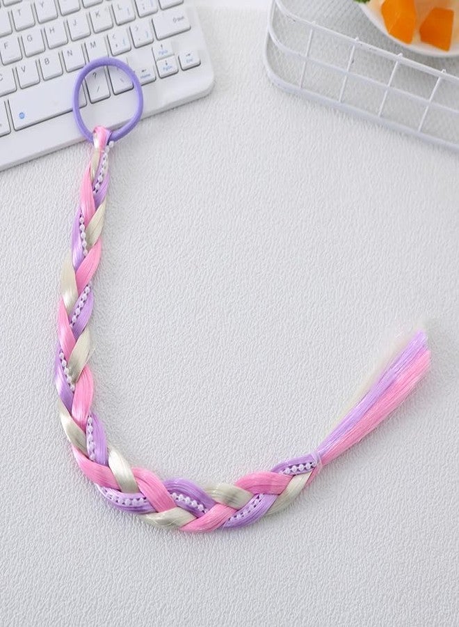 GLIMM Kids Hair Accessories for Girls Rainbow Braids Extensions Color Twist Braids Hair Extensions with Rubber Bands Synthetic Braiding Ponytail for Crazy Hair Day Accessories - 3 pc, Multi. - Image 2