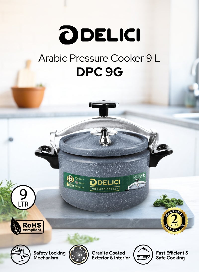 DELICI 9L Granite Coated Aluminium Pressure Cooker | Arabic Pressure Cooker | Durable Body & Lid | Safety Locking Mechanism | Fast & Efficient Cooking | Strong Heat-Resistant Base | Long-Lasting Rubber Gasket | DPC 9G - Image 2