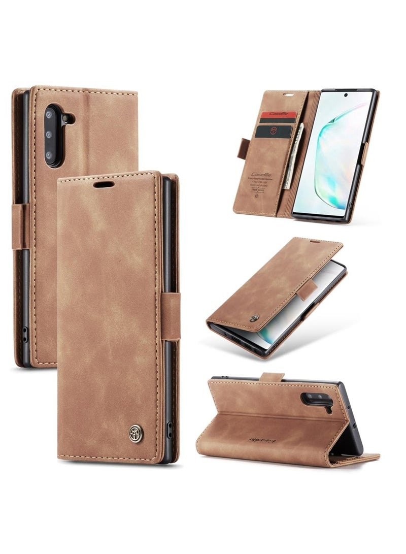 CaseMe Phone Case Luxury PU Leather Design 013 Flip Cover Card Slot Holder Cover For Samsung Galaxy Note 10 (Brown)  - Image 1