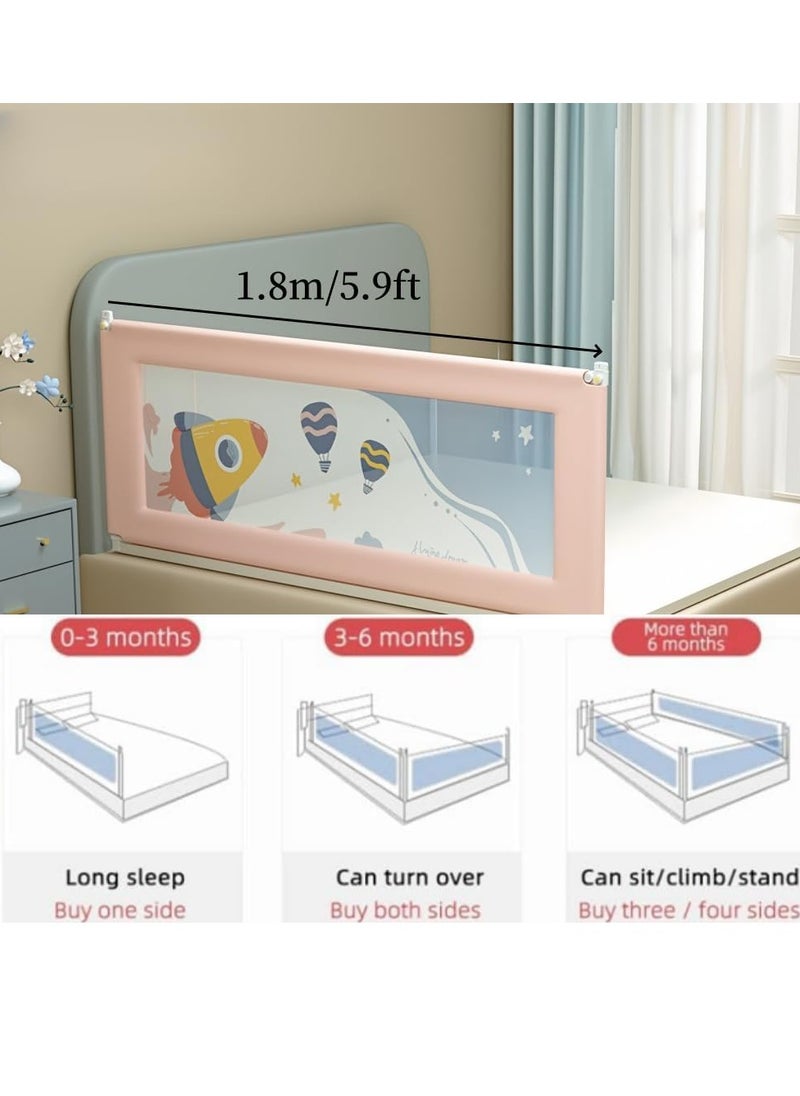 Gonice 1Pack Foldable Bed Rails Guard for Baby Long Bed Guard Fence,Swing Down Bed Guards with Adjustable Height,Safety Guardrail for Full Size,Side Bed Falling Protector,Safety Child Lock (pink, 1.8m/5.9ft)  - Image 2