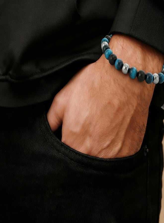 LUDKCCIR Valentines Day Gifts for Him Men, Triple Protection Hematite Bracelet for Men, Blue Tiger Eye Black Obsidian Beaded Natural Stone Healing Bracelet Man Jewelry for Birthday Christmas - Image 3