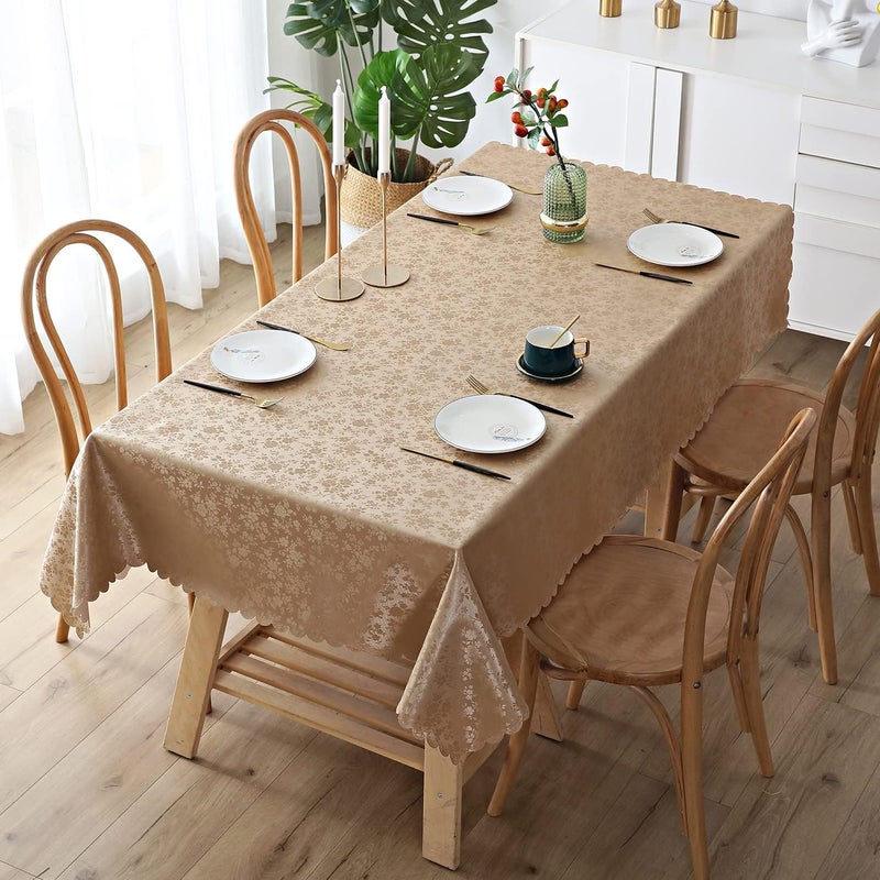 smiry Flexible sizing options Waterproof Vinyl Tablecloth, Rectangle Heavy Duty Table Cloth, Wipeable Table Cover for Kitchen and Dining Room (Brown, 60" X 84") Reliable daily use design - Image 2