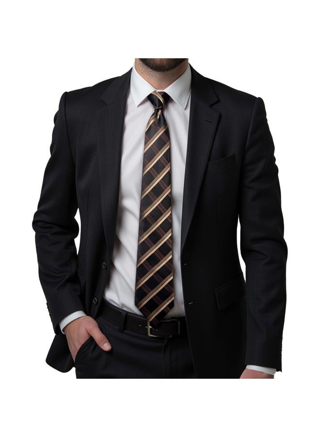 Hi-Tie Silk Ties for Men Woven Mens Ties with Lapel Pin Pocket Square Cufflinks Business Formal Necktie for Wedding Prom，Brown and Black - Image 5