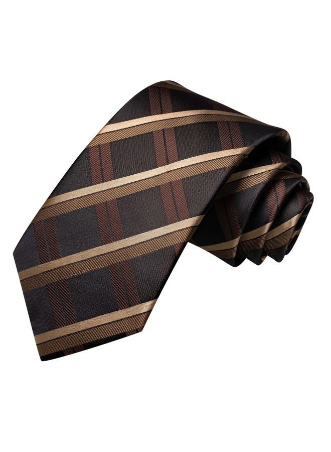 Hi-Tie Silk Ties for Men Woven Mens Ties with Lapel Pin Pocket Square Cufflinks Business Formal Necktie for Wedding Prom，Brown and Black - Image 4