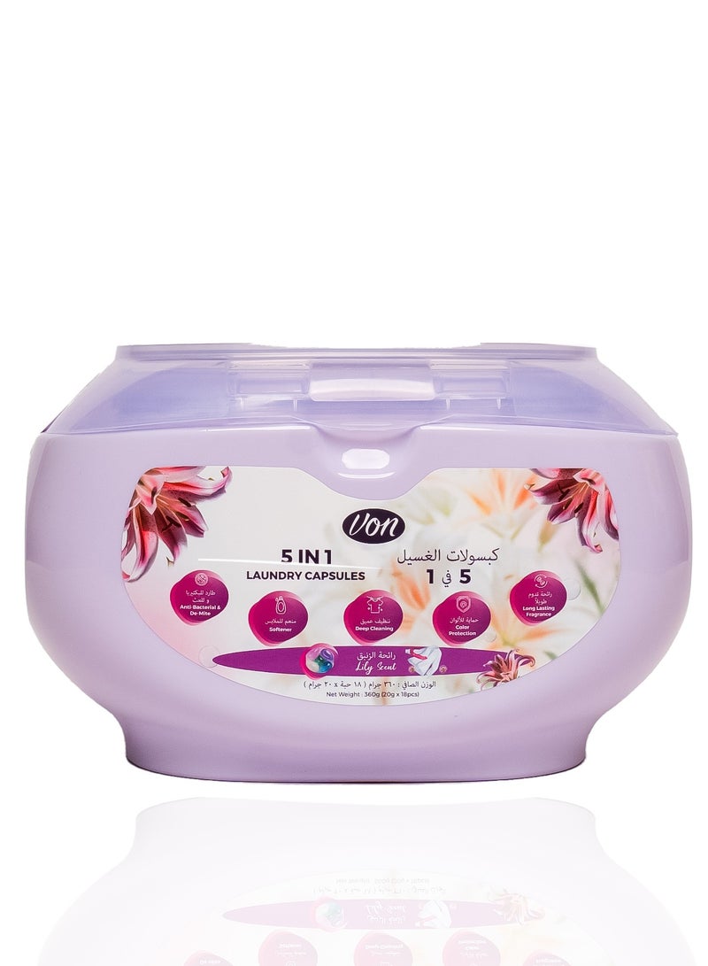 VON 5-in-1 Laundry Capsules – Lily Scent (18 Pods) - Image 2