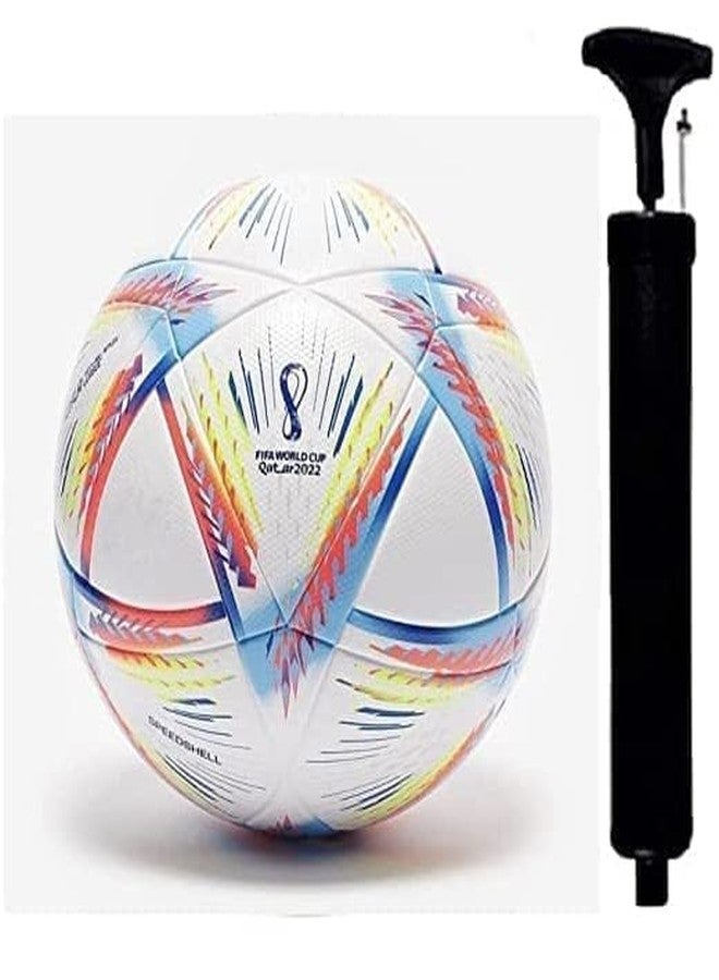 MS 10 Hand Stitched Size 5 Rubber Football with Pump - Multicolor | Soft Grip for Wet & Dry Ground | Suitable for Grass & Artificial Turf | International Match Ball - Image 2