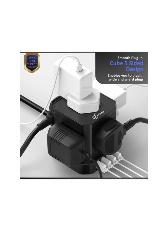 SRTECH SRTECH, Power Strip, 5-Way Plug extension Cord - Power Extension socket with multi Charging stations, Durable fused cord, Cube design, 1-Year warranty (1 USB-C + 3 USB-A)  - Image 5