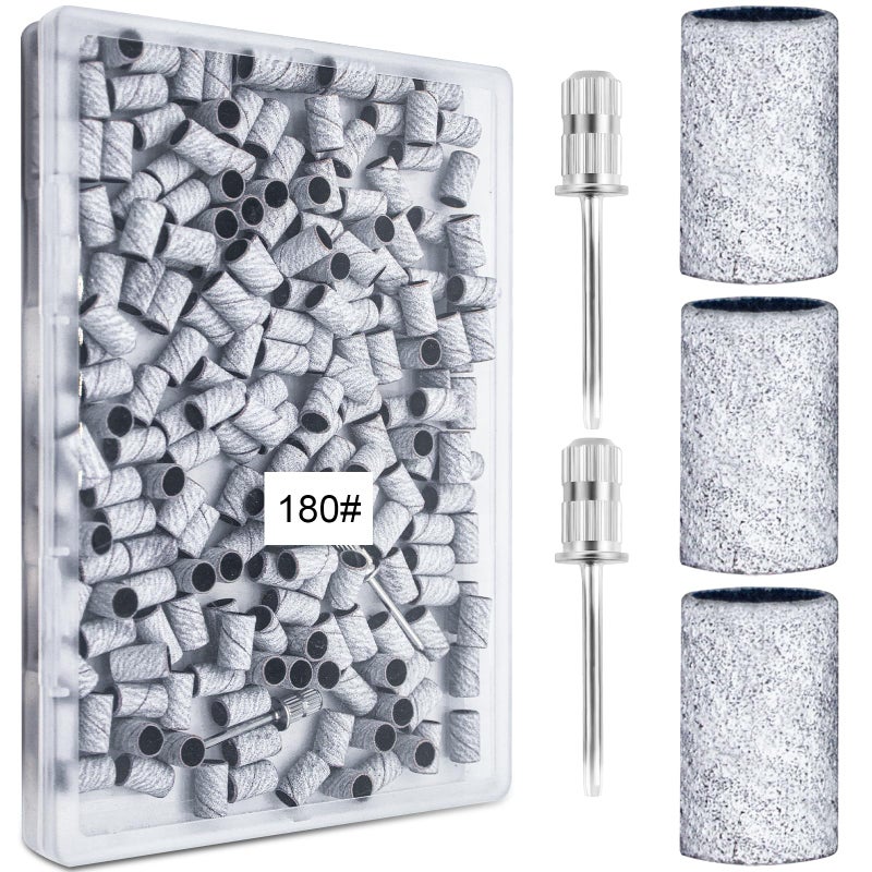 BLESWIN 200Pcs Nails Sanding Band, 180 Grit Zebra Sanding Band for Nail Drill Fine Grit Sanding Bands with 3/32â€ Nail Sanding Bit for Natural, Gel Nail, Sand Band 180 Grit Set for Manicure & Pedicure - Image 1