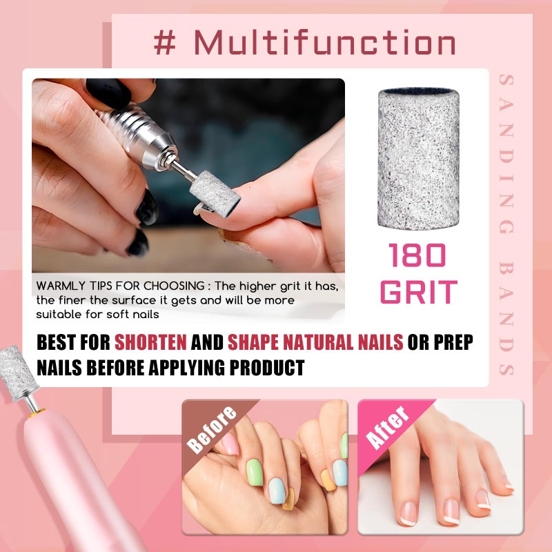BLESWIN 200Pcs Nails Sanding Band, 180 Grit Zebra Sanding Band for Nail Drill Fine Grit Sanding Bands with 3/32â€ Nail Sanding Bit for Natural, Gel Nail, Sand Band 180 Grit Set for Manicure & Pedicure - Image 2