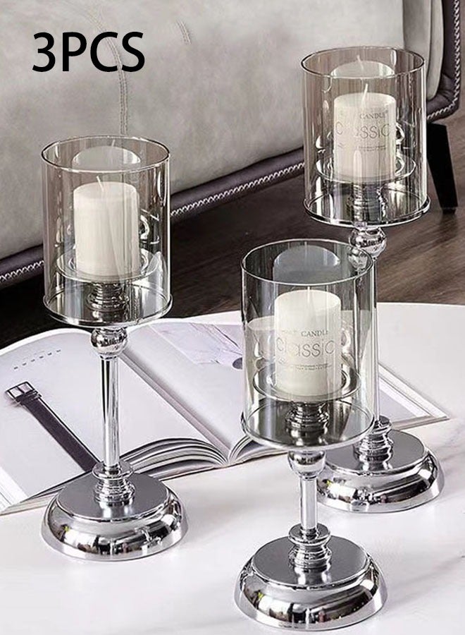 3pcs Candle Holder European Candle Holder Crystal Candlestick Applicable To Home Furnishing Decoration Romantic Party  Wedding Anniversary Family Party Silvery - Image 1