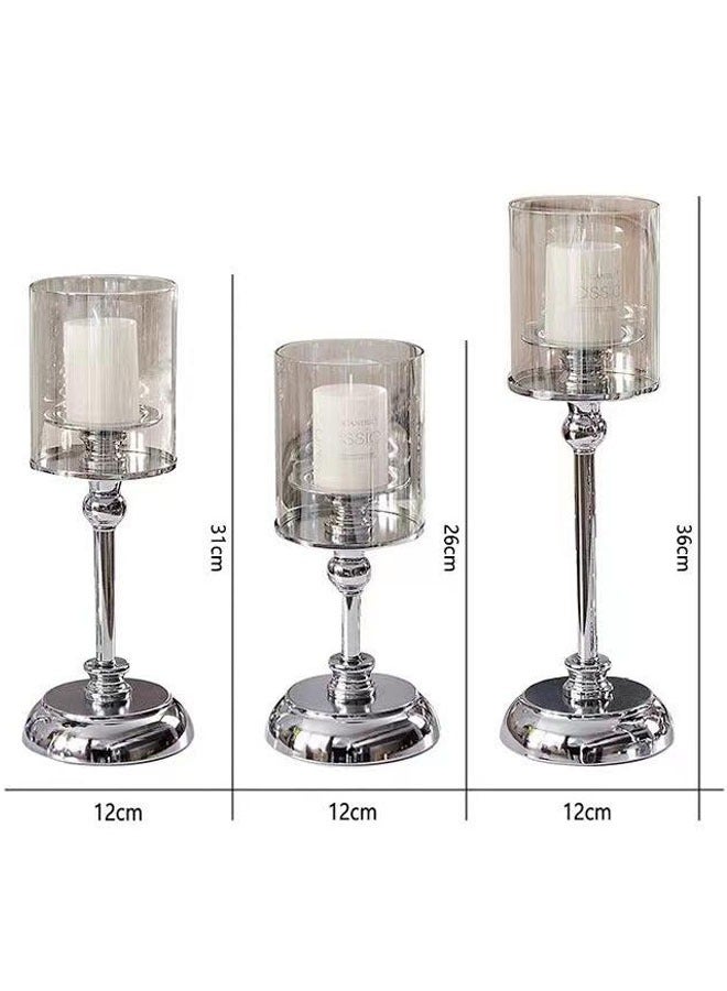 3pcs Candle Holder European Candle Holder Crystal Candlestick Applicable To Home Furnishing Decoration Romantic Party  Wedding Anniversary Family Party Silvery - Image 2