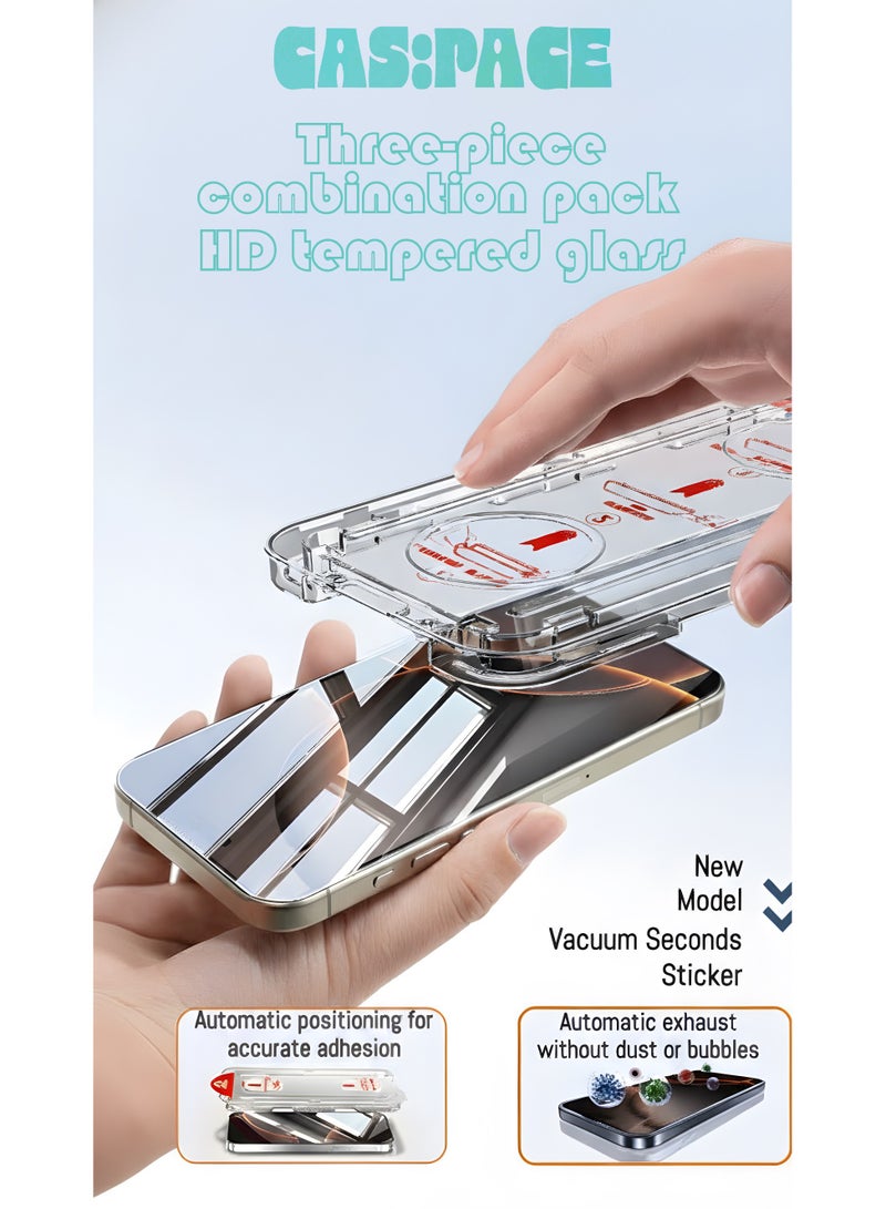 cas:pace Suitable for iPhone 14、15、16 pro max transparent anti-fingerprint tempered film 9H hardness full screen protection/3 pieces of tempered film set - Image 1