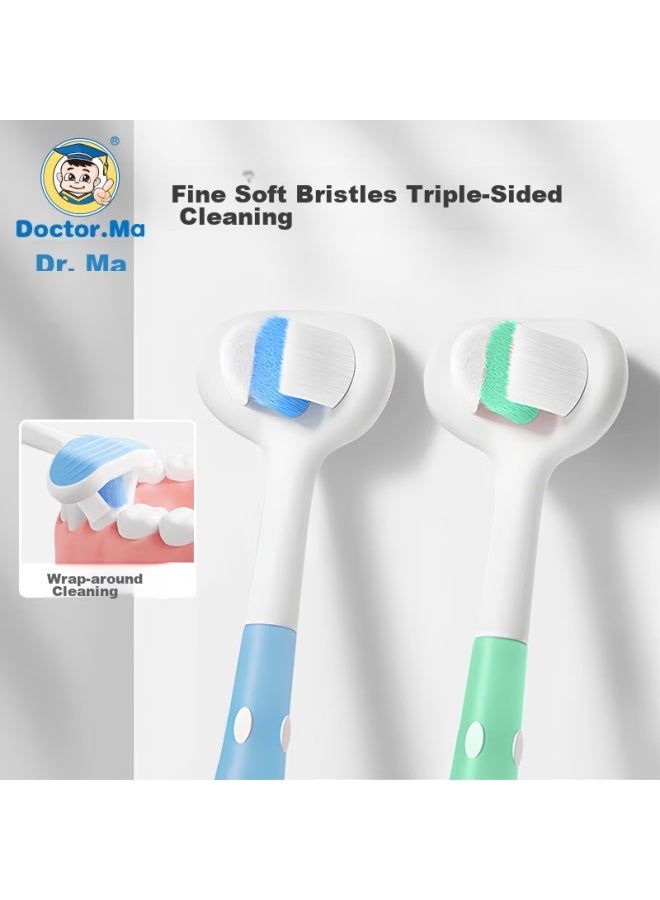 Doctor Ma Children's Toothbrush With Three-sided Soft Bristles For Ages 0-2 Kids, 3d Baby Toothbrush, Blue Single Brush - Image 1