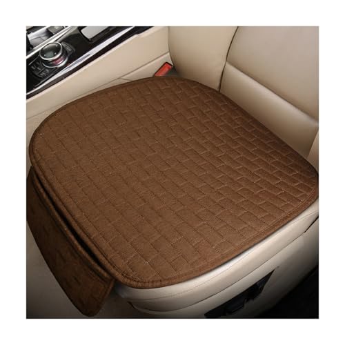 ZNDAW Front Car Seat Cover AntiSlip Breathable Linen Bottom Seat Protector Covers with Storage Pockets Universal Front Driver Seat Pad Mat for Cars SUVs Truck Van Brown - Image 1