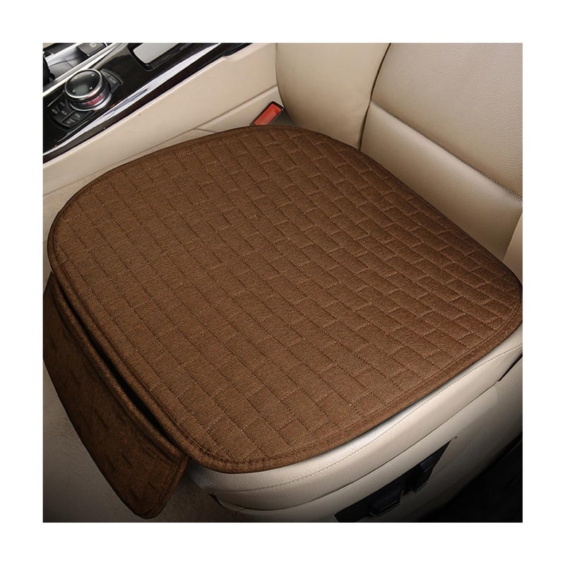 ZNDAW Front Car Seat Cover AntiSlip Breathable Linen Bottom Seat Protector Covers with Storage Pockets Universal Front Driver Seat Pad Mat for Cars SUVs Truck Van Brown - Image 3