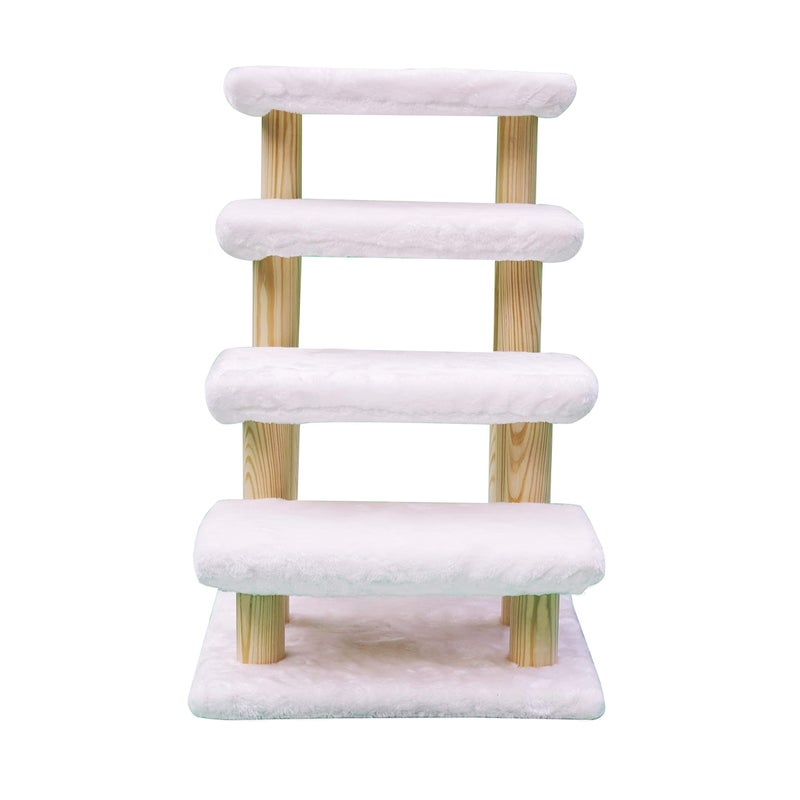 Cowboy Wooden pet Stairs 4-Step pet Ladder cat Dog Easy Stairs with Detachable Carpet for high Bed and Couch (White)