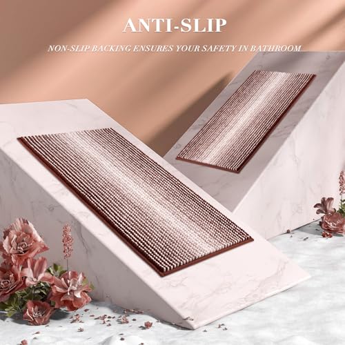 BSICPRO Bathroom Rugs and Mats Sets, 2 Piece Thick Absorbent Chenille Bath Mat Rug Set Non Slip, Soft Shaggy Bath Room Floor Mats for Bathroom, Machine Washable (Burgundy Red, 20" x 47" Plus 16" x 24") - Image 5
